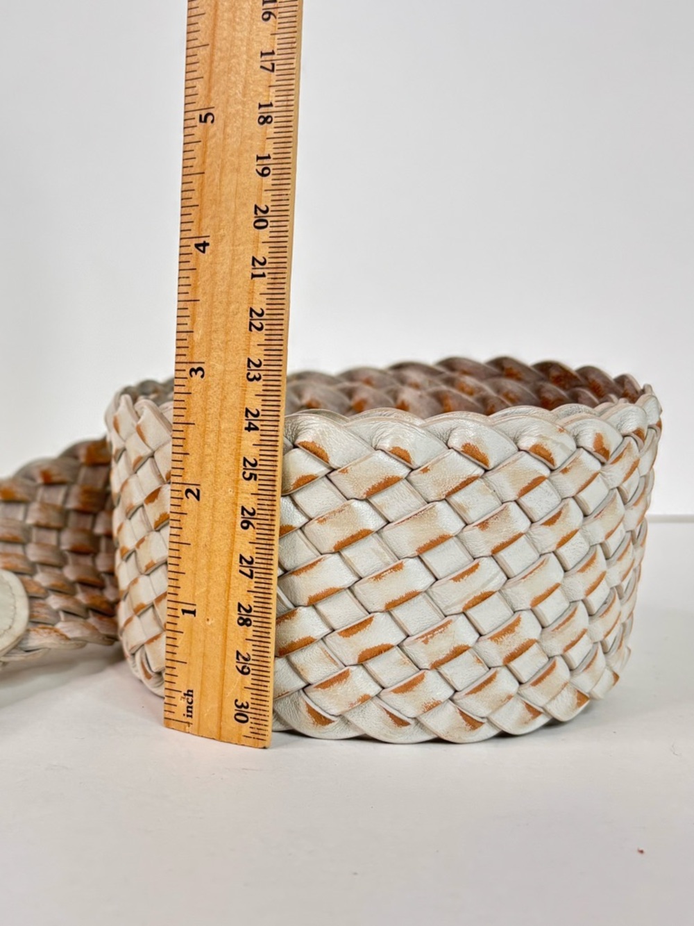 Wide Leather Abercrombie & Fitch VTG Braided Cream Beige Rustic Belt Oval Buckle - Picture 5 of 11